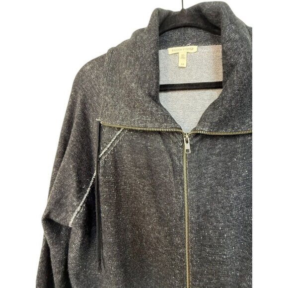 Eileen Fisher Womens Organic Cotton Knit Jacket Full Zip Small Black/Gray - Picture 3 of 8